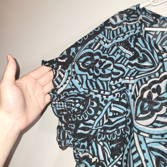 Lane Bryant Black Blue Paisley Leaf Blouse 22/24 - Picture 5 of 8